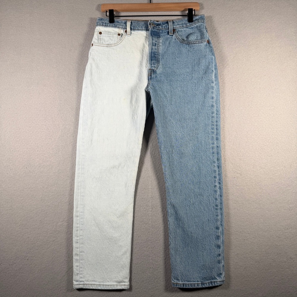 Levis 501 Original Two Tone Colorblock Jeans W29 L26 Blue Light Wash Button Fly
